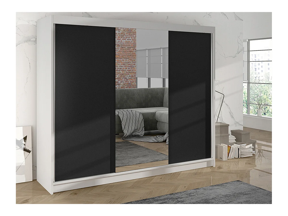 Armario Closico 158, Blanco|Negro, 215x200x58cm, Puertas de armario: Correderas