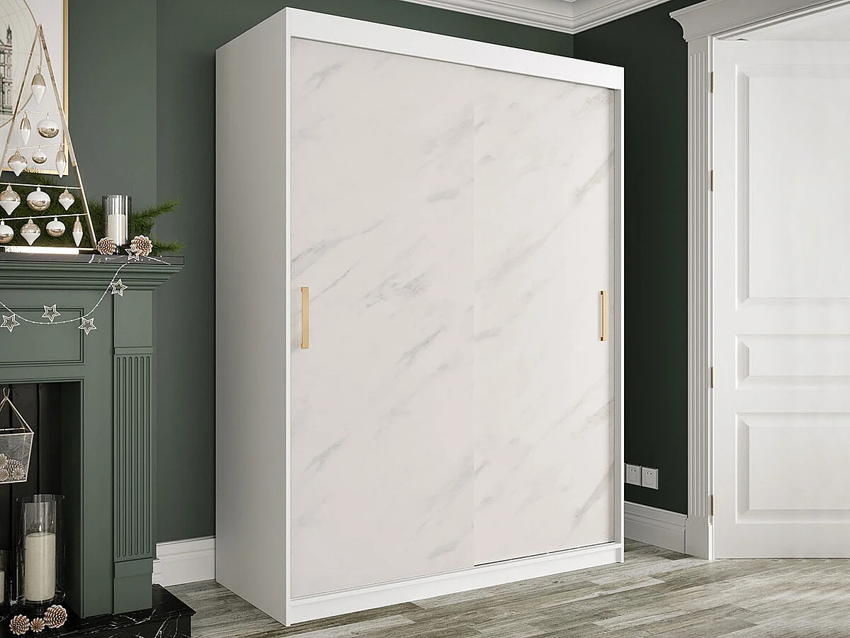 Armoire Hartford 248, Marbre blanc|Mat blanc, 200x150x62cm, Nombre d'étagères: 5