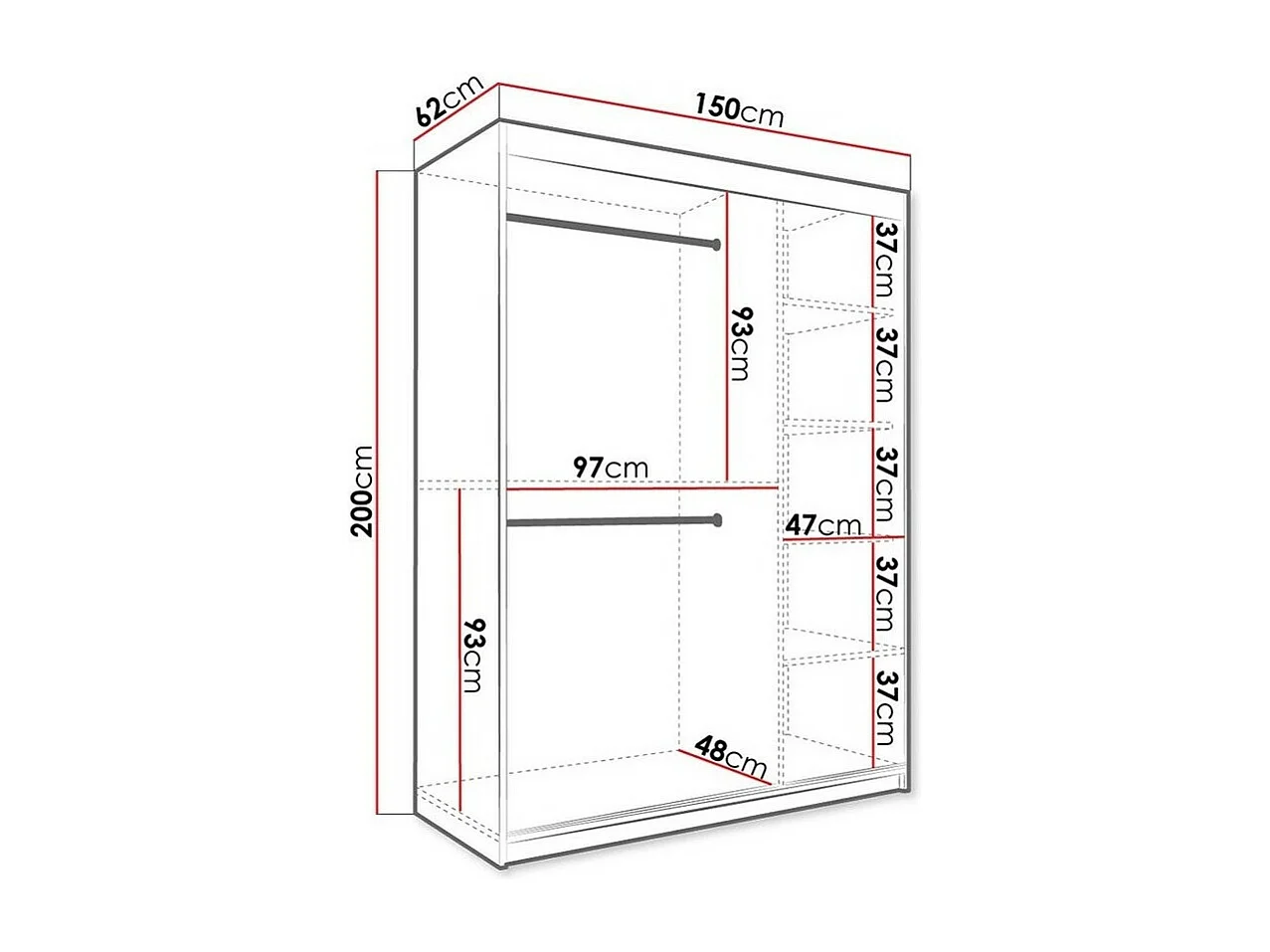 Armoire Hartford 248, Marbre blanc|Mat blanc, 200x150x62cm, Nombre d'étagères: 5