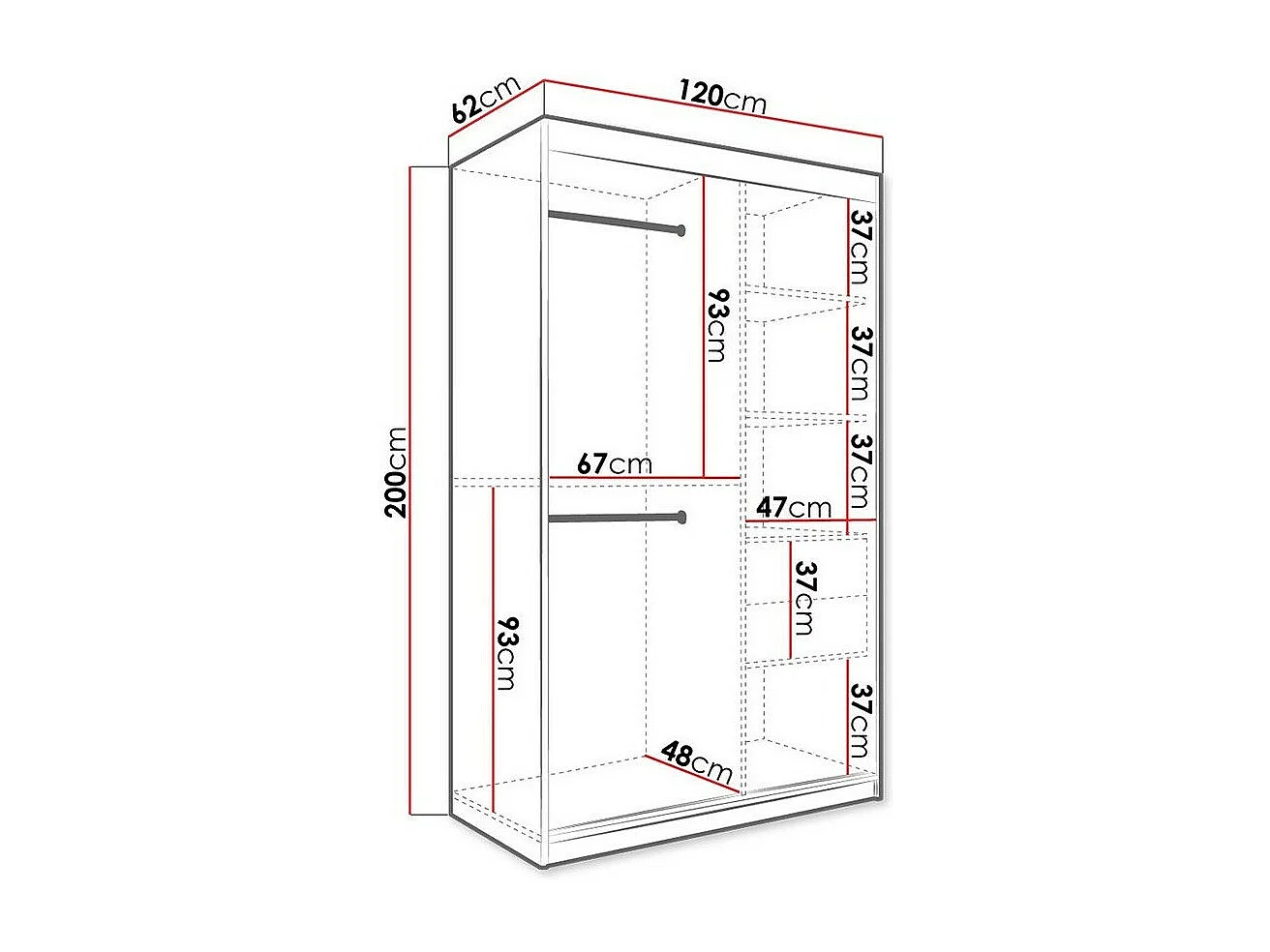 Armario Hartford 253, Mármol negro|Negro mate, 200x120x62cm, Número de estantes: 5