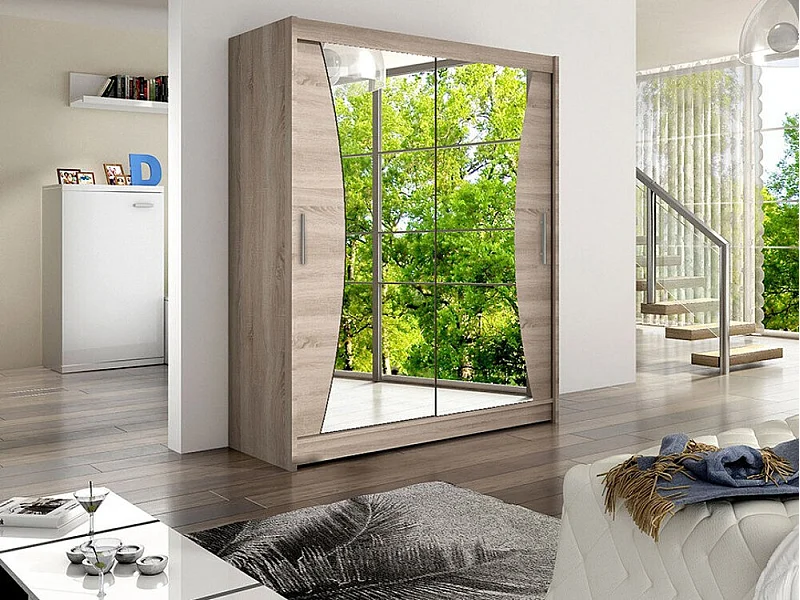 Armario Closico 116, Trufa roble, 200x150x58cm, Puertas de armario: Correderas