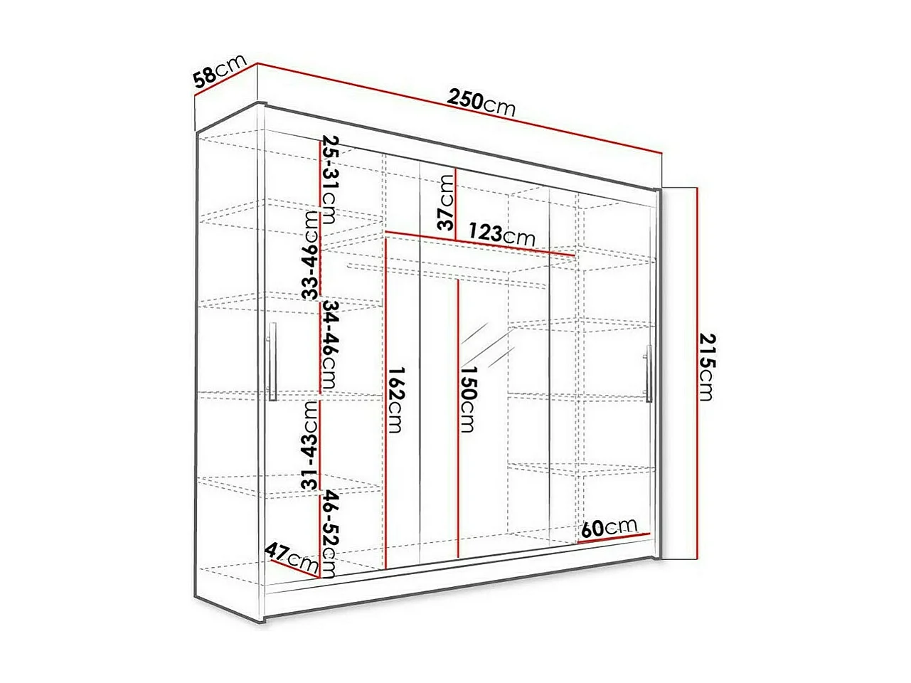 Armario Closico 122, Roble Sonoma, 215x250x58cm, Puertas de armario: Correderas