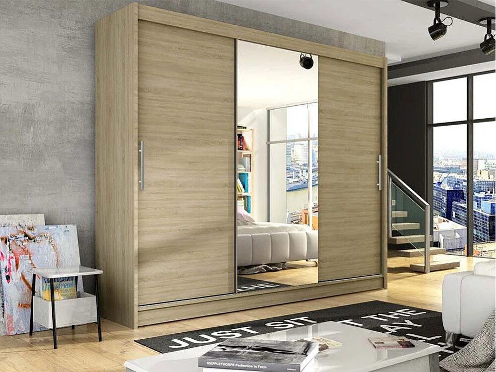 Armoire Closico 122, Sonoma chêne, 215x250x58cm, Portes d'armoire: Coulissantes