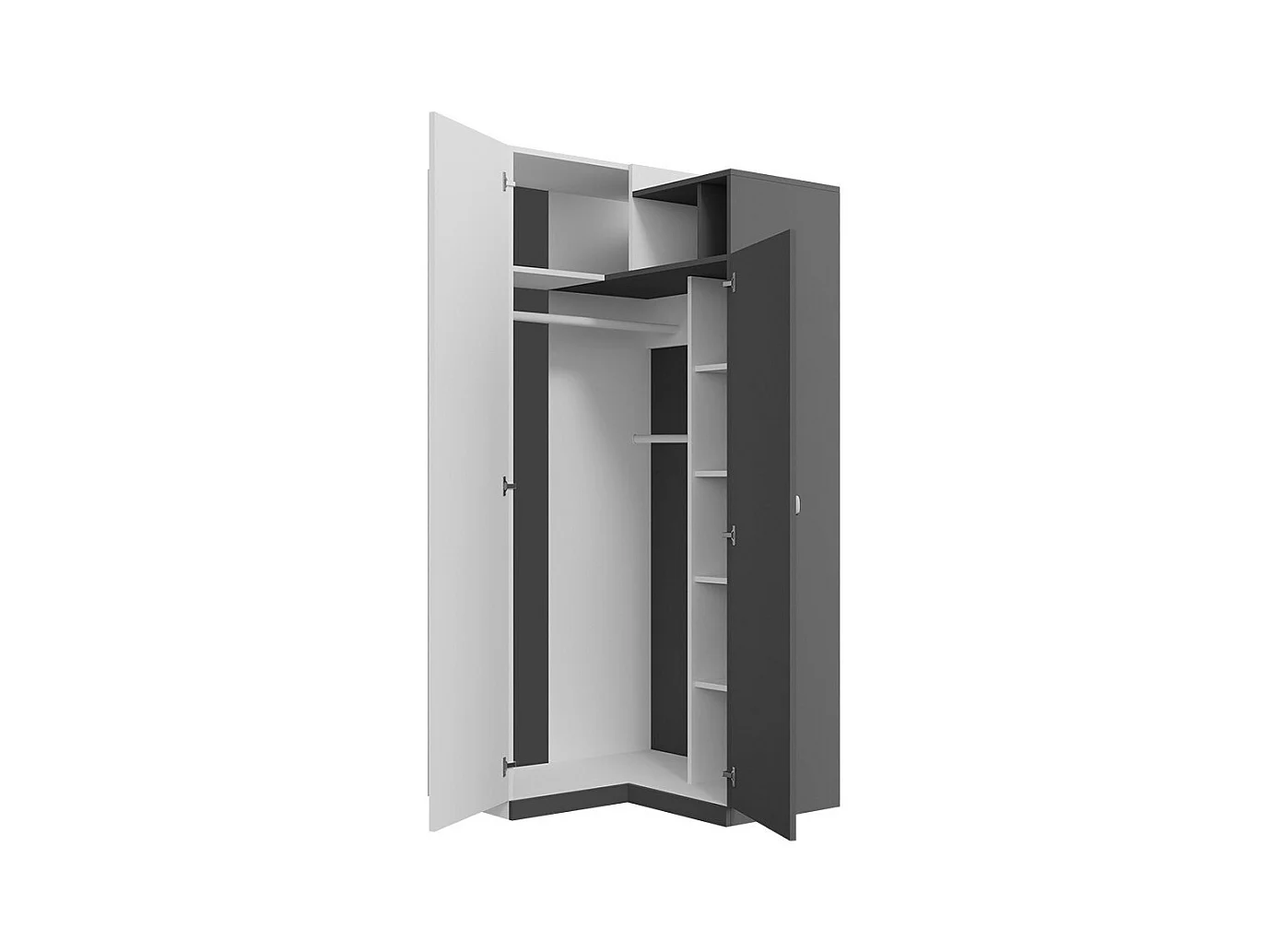 Armoire d'angle Omaha F113, Gris|Graphite, 195x95x95cm, Nombre d'étagères: 6.00