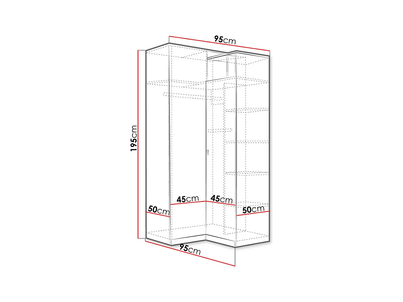 Armoire d'angle Omaha F113, Gris|Graphite, 195x95x95cm, Nombre d'étagères: 6.00