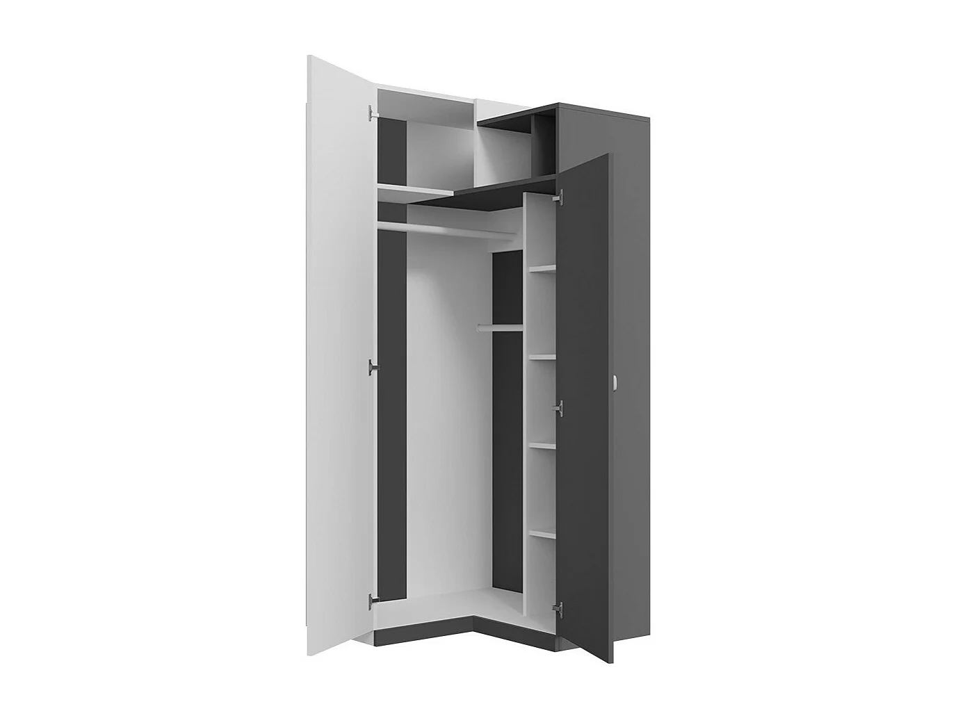 Armoire d'angle Omaha F113, Gris|Graphite, 195x95x95cm, Nombre d'étagères: 6.00