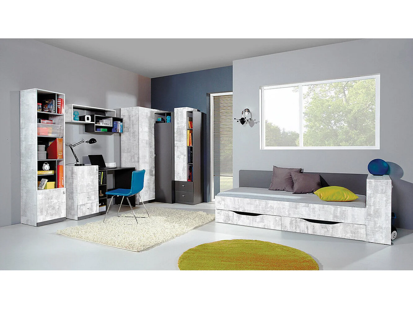 Armoire d'angle Omaha F113, Gris|Graphite, 195x95x95cm, Nombre d'étagères: 6.00