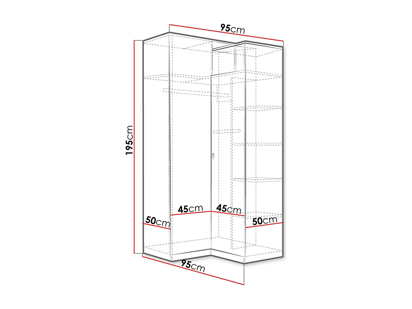 Armoire d'angle Omaha F113, Gris|Graphite, 195x95x95cm, Nombre d'étagères: 6.00