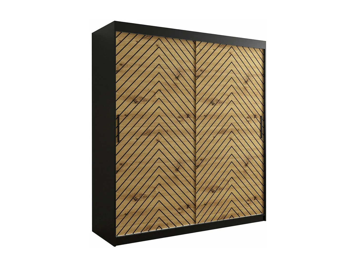 Armoire Hartford 312, Chêne Artisan|Noir, 200x180x62cm, Portes d'armoire: Coulissantes