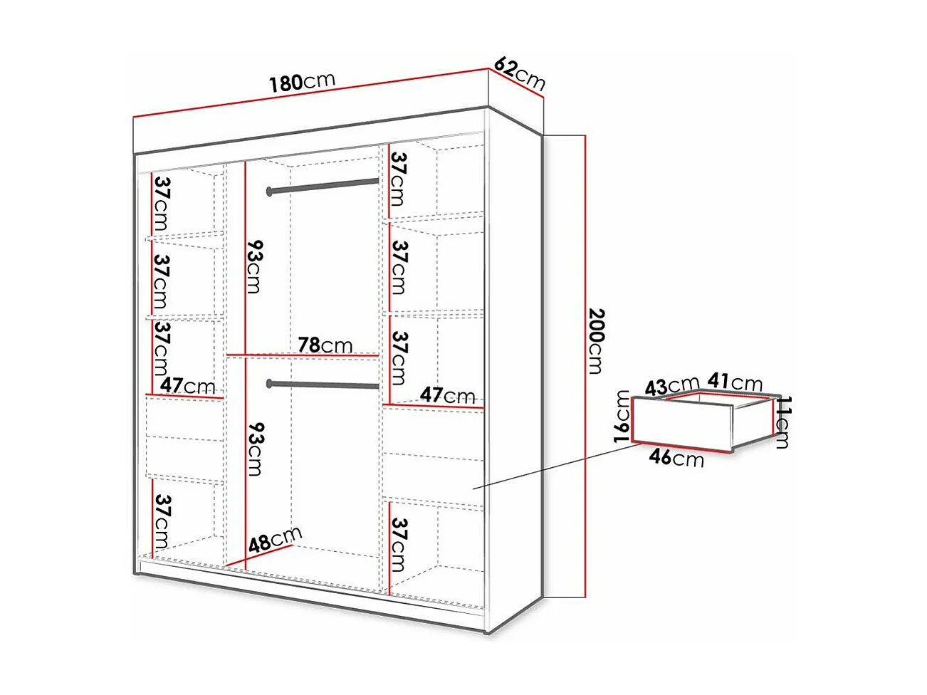 Armoire Hartford 312, Chêne Artisan|Noir, 200x180x62cm, Portes d'armoire: Coulissantes