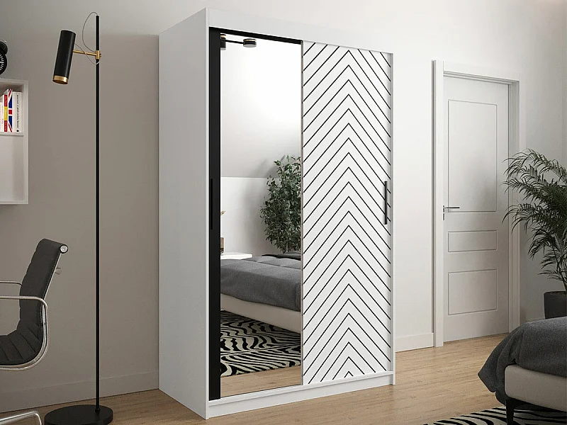 Armoire Hartford 309, Noir|Blanc, 200x120x62cm, Portes d'armoire: Coulissantes