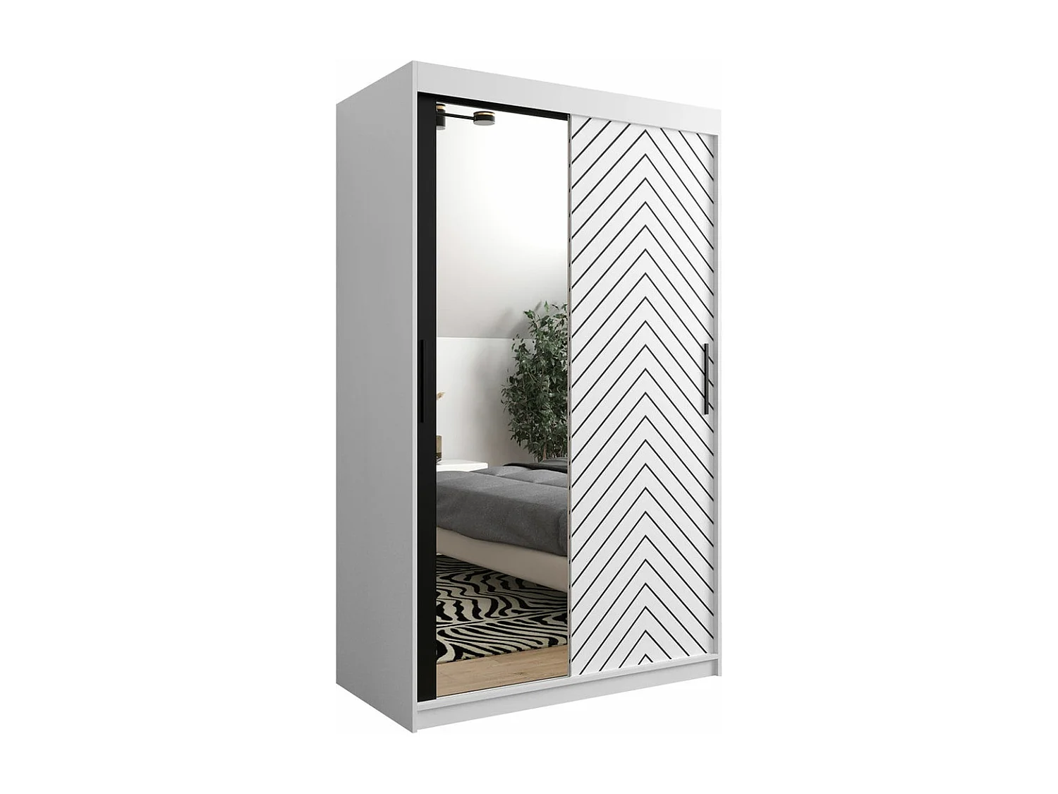 Armoire Hartford 309, Noir|Blanc, 200x120x62cm, Portes d'armoire: Coulissantes