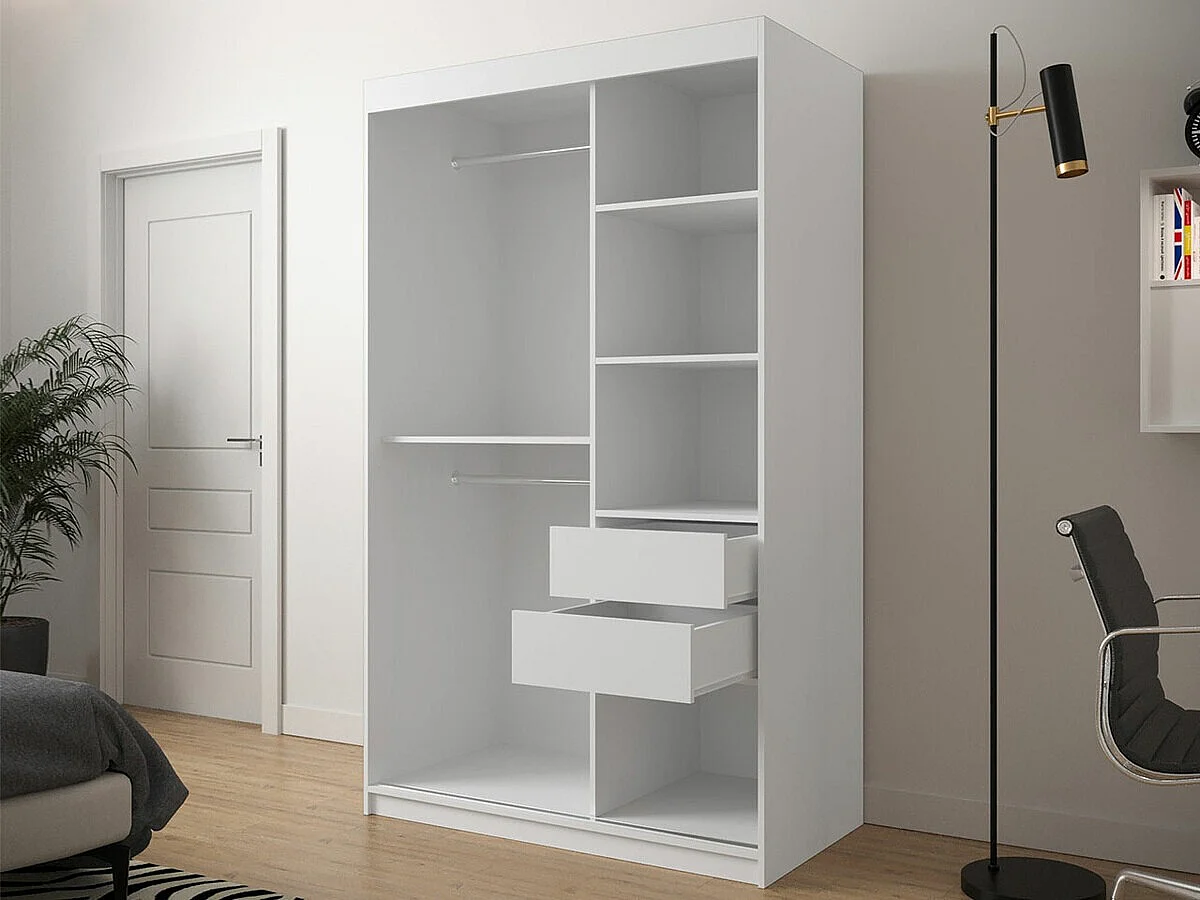 Armoire Hartford 309, Noir|Blanc, 200x120x62cm, Portes d'armoire: Coulissantes