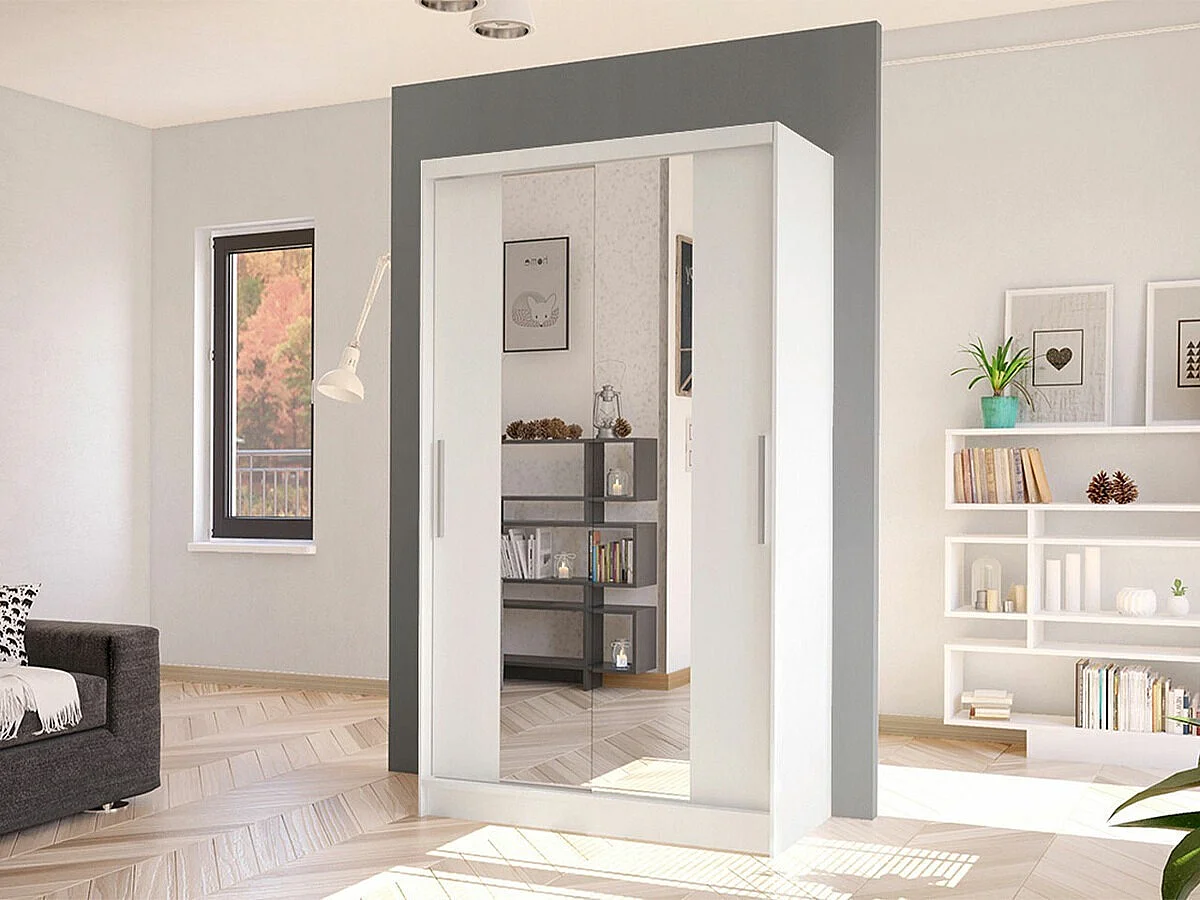 Armoire Closico 163, Blanc, 200x100x58cm, Portes d'armoire: Coulissantes