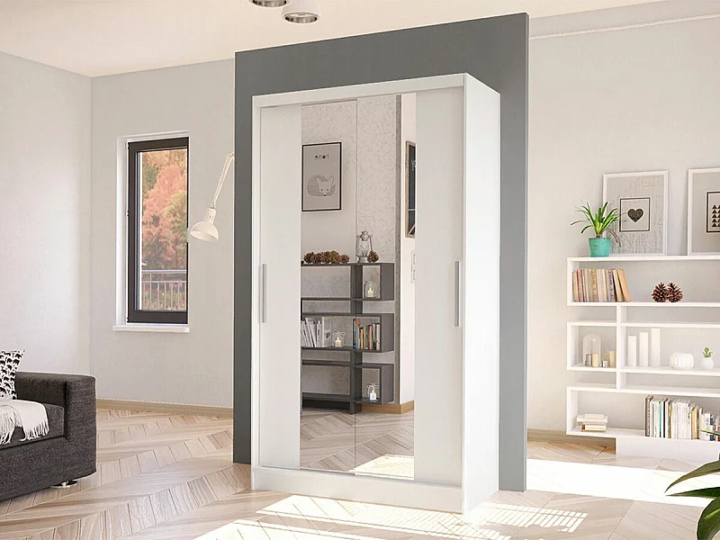 Armoire Closico 163, Blanc, 200x100x58cm, Portes d'armoire: Coulissantes