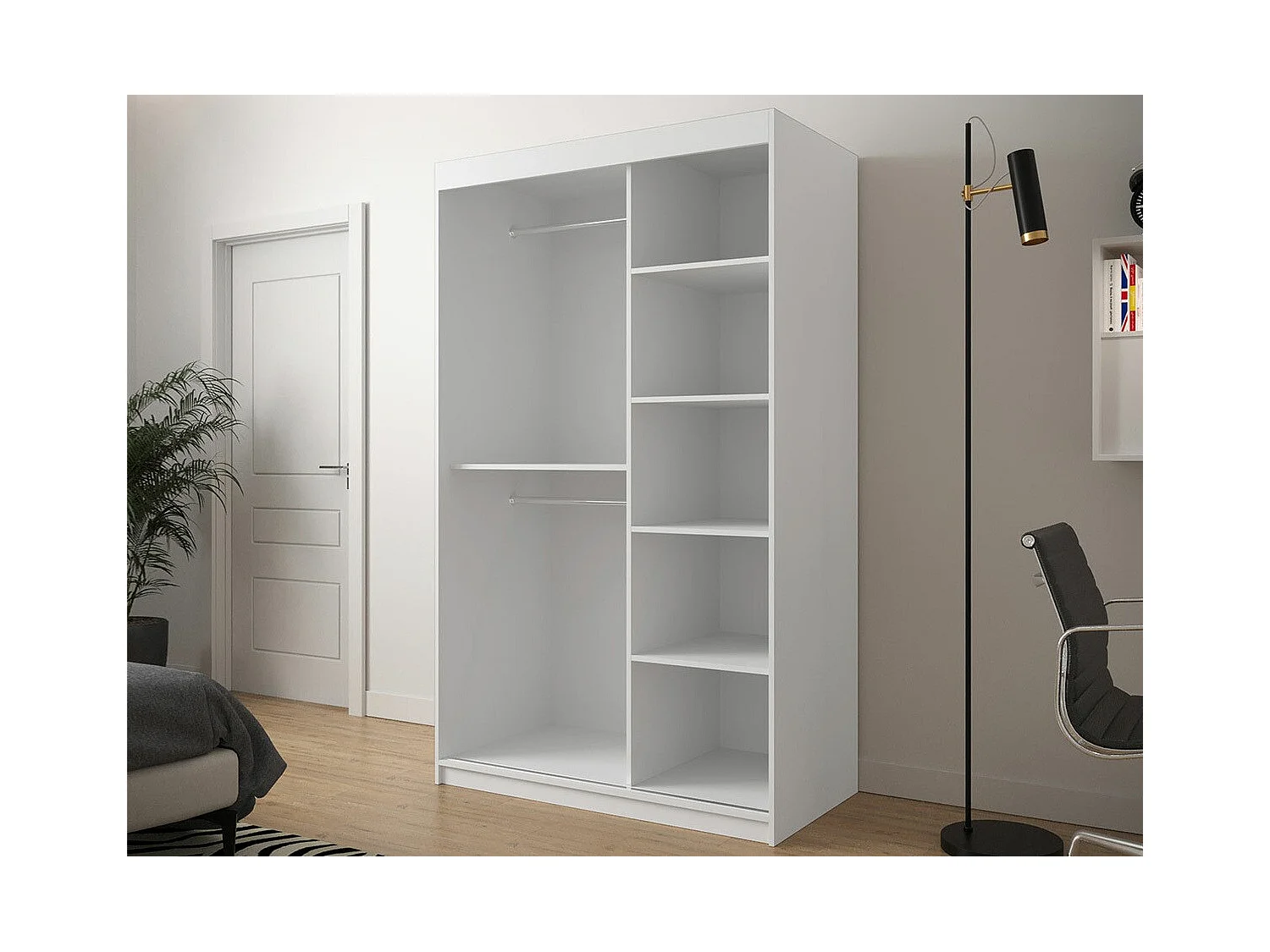 Armario Hartford 309, Negro|Roble Artisan, 200x120x62cm, Puertas de armario: Correderas