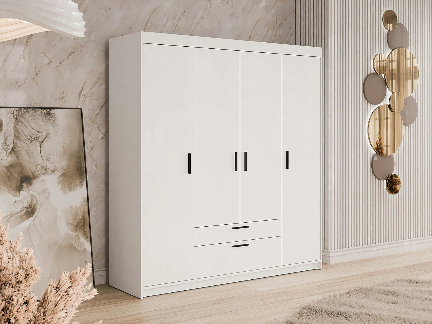 Armario Novduni 107, Blanco, 191x176x53cm, Puertas de armario: Con bisagras