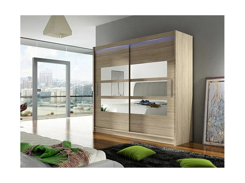 Armario Closico 101, Roble Sonoma, 215x180x58cm, Puertas de armario: Correderas