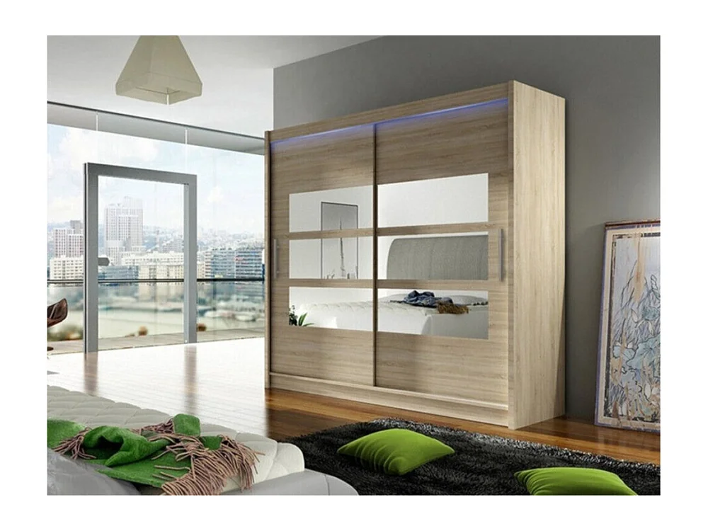 Armario Closico 101, Roble Sonoma, 215x180x58cm, Puertas de armario: Correderas
