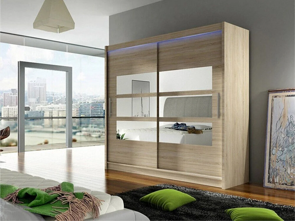 Armario Closico 101, Roble Sonoma, 215x180x58cm, Puertas de armario: Correderas