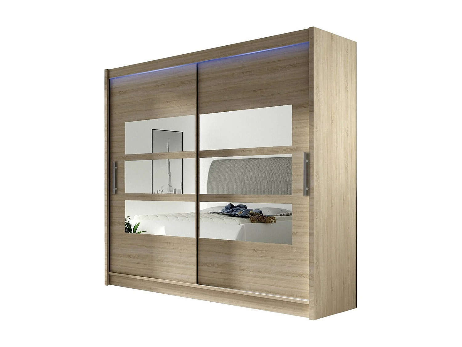 Armario Closico 101, Roble Sonoma, 215x180x58cm, Puertas de armario: Correderas