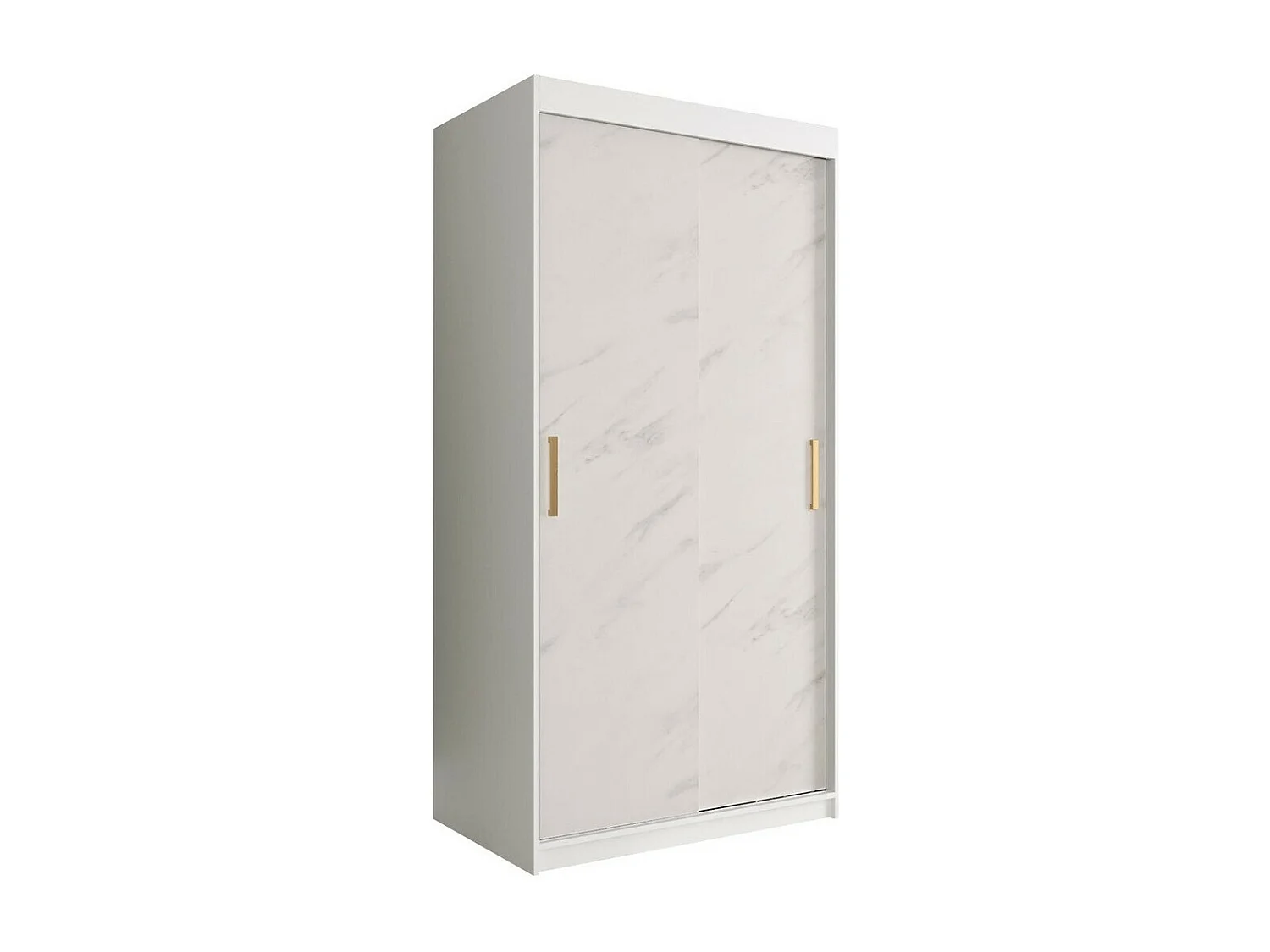 Armadio Hartford 246, Marmo bianco|Opaca bianco, 200x100x62cm, Porte armadi: Scorrevoli