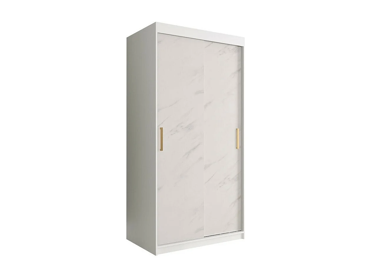 Armadio Hartford 246, Marmo bianco|Opaca bianco, 200x100x62cm, Porte armadi: Scorrevoli