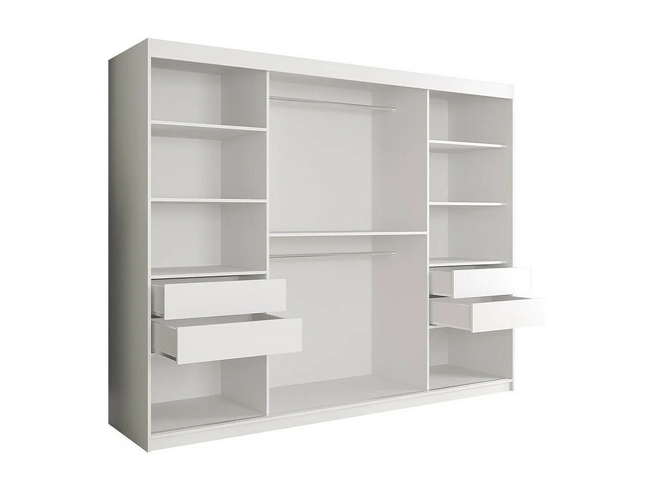 Armario Hartford 263, Mate blanco|Mármol blanco, 200x250x62cm, Número de estantes: 7