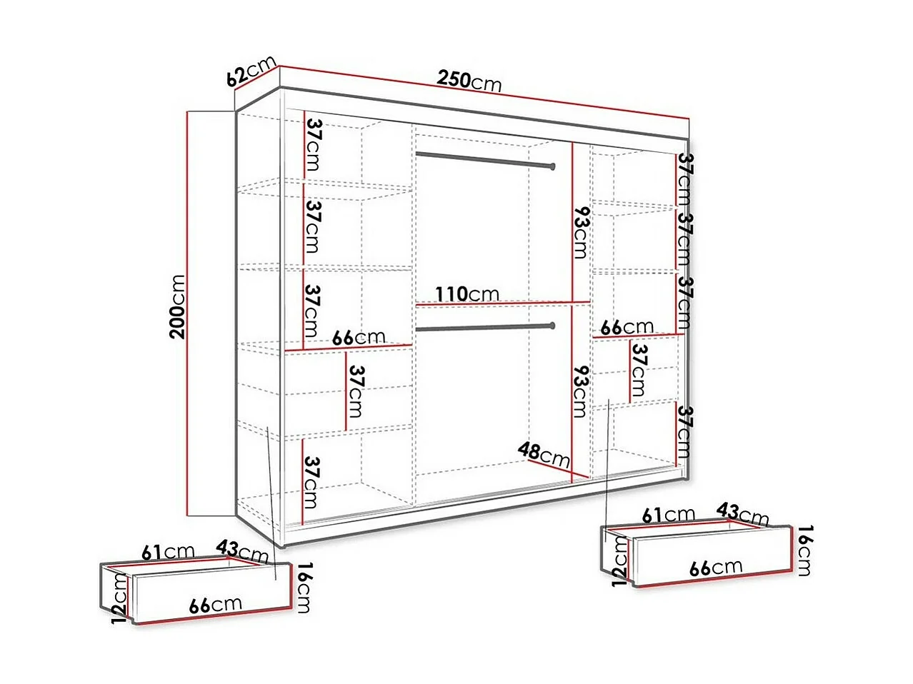 Armario Hartford 263, Mate blanco|Mármol blanco, 200x250x62cm, Número de estantes: 7
