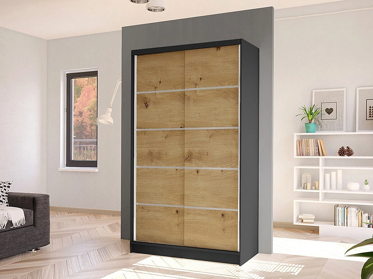 Armoire Closico 167, Noir|Chêne Artisan, 200x100x58cm, Portes d'armoire: Coulissantes