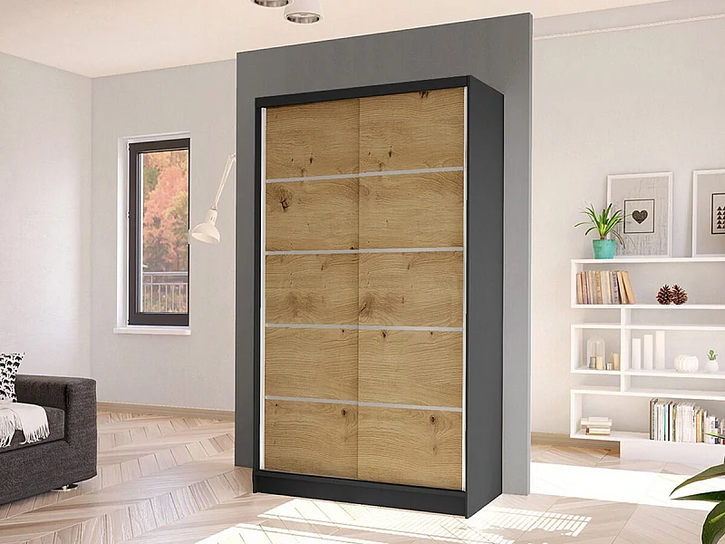 Armoire Closico 167, Noir|Chêne Artisan, 200x100x58cm, Portes d'armoire: Coulissantes