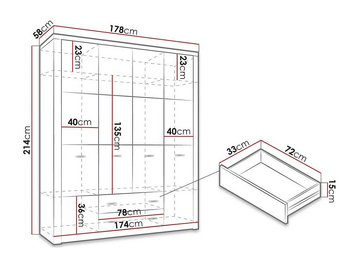 Armario Serfeno 116, Fresno, 214x178x58cm, Puertas de armario: Con bisagras