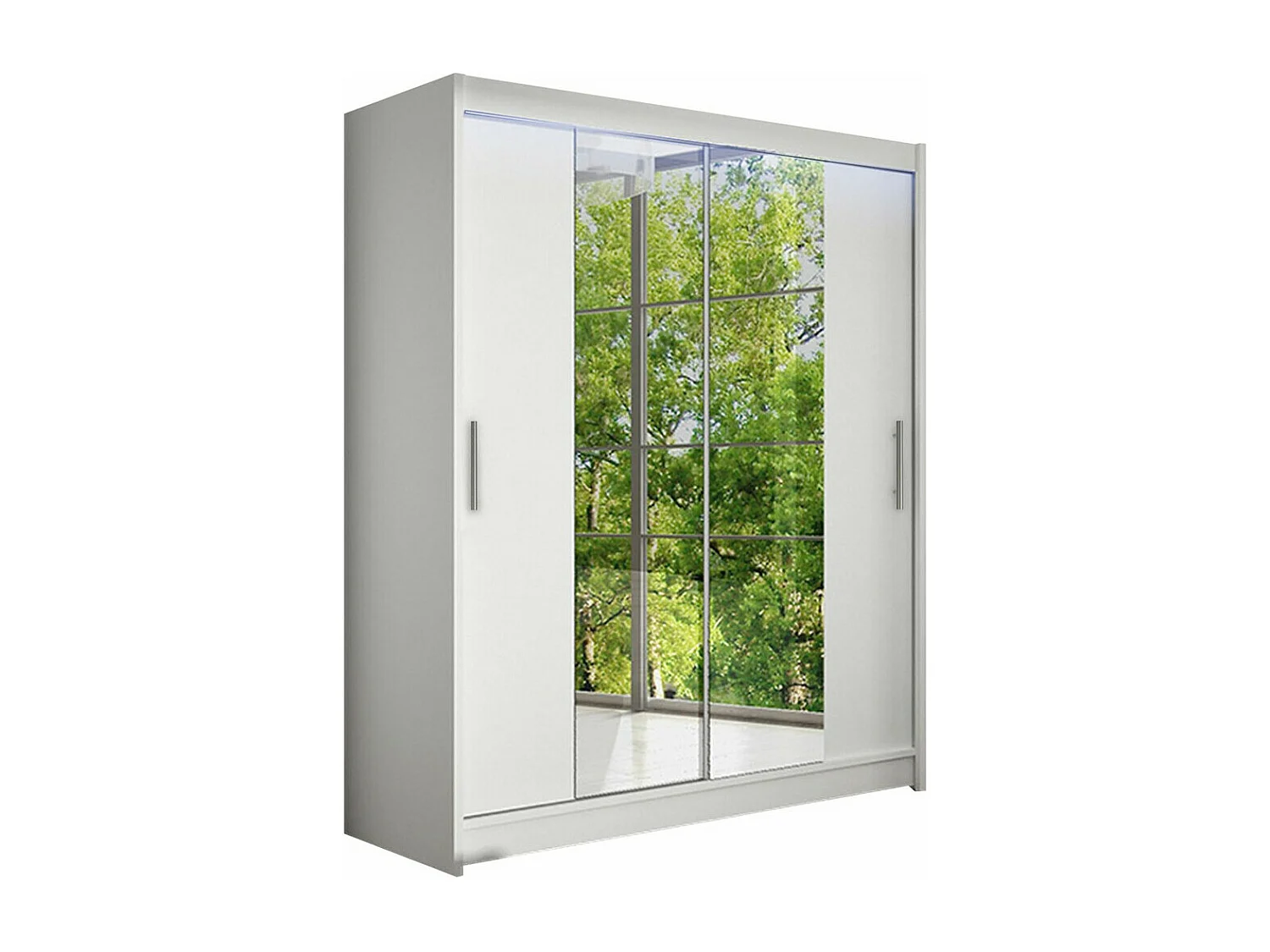 Armoire Closico 132, Blanc, 200x150x58cm, Portes d'armoire: Coulissantes