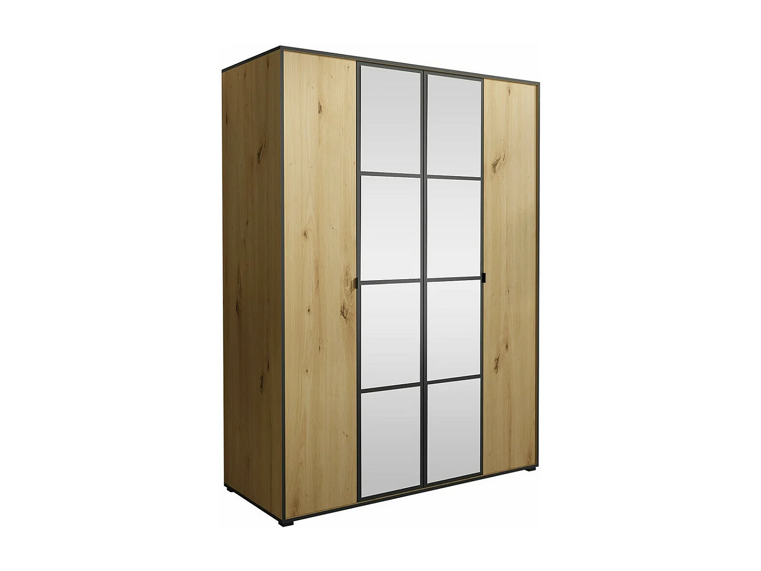 Armario Toledo 117, Negro|Roble Artisan, 206x150x65cm, Puertas de armario: Con bisagras