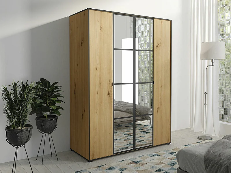 Armario Toledo 117, Negro|Roble Artisan, 206x150x65cm, Puertas de armario: Con bisagras