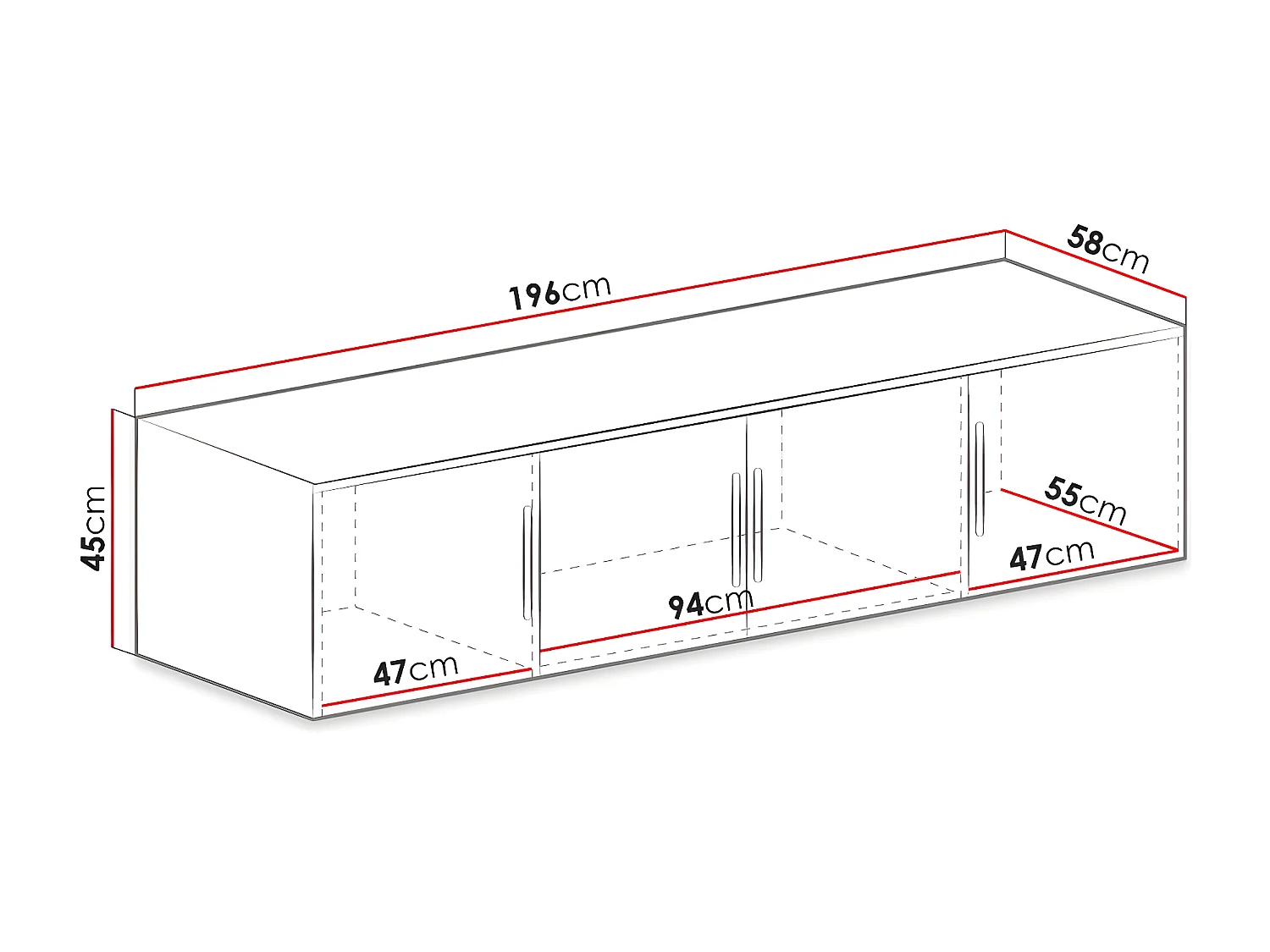Armário Honolulu A136, O número de portas: 4, 45x196x57cm