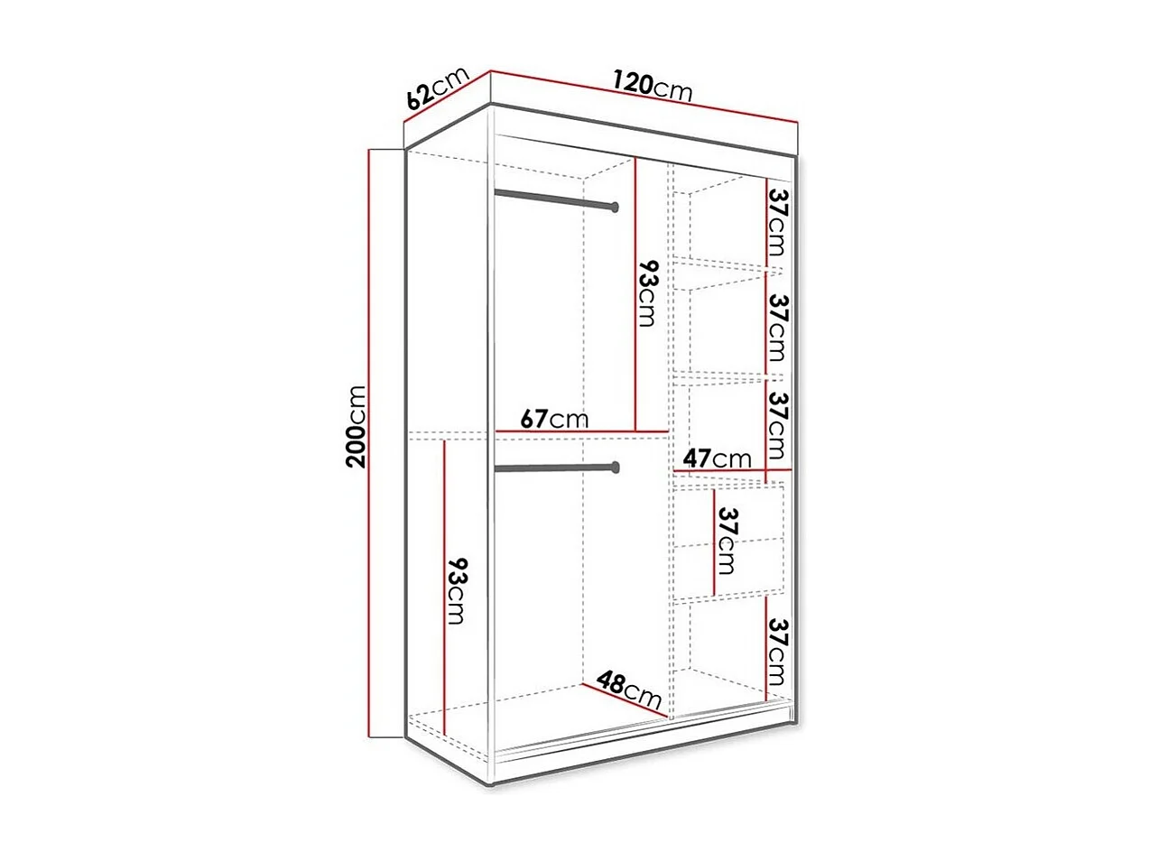 Armoire Hartford 253, Marbre noir|Mat blanc, 200x120x62cm, Portes d'armoire: Coulissantes