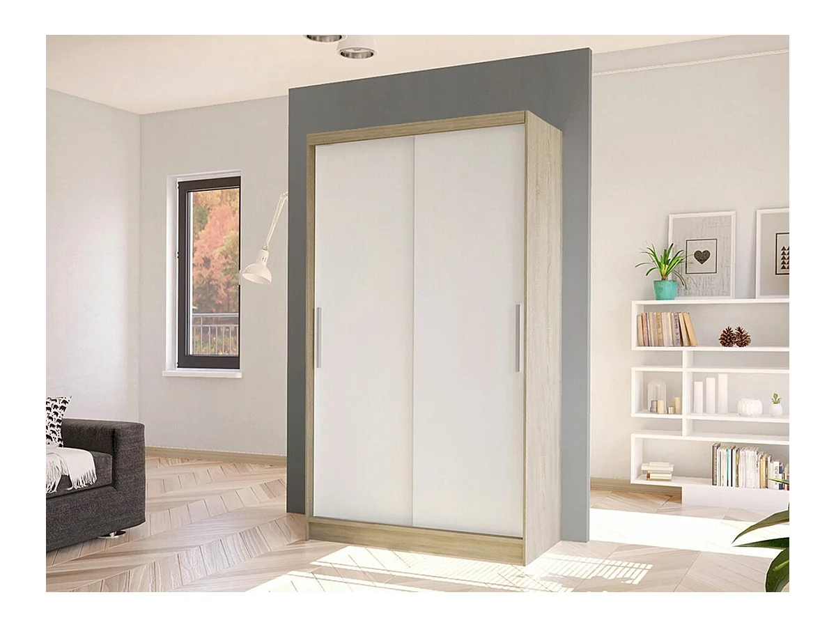 Armoire Closico 162, Sonoma chêne|Blanc, 200x100x58cm, Portes d'armoire: Coulissantes