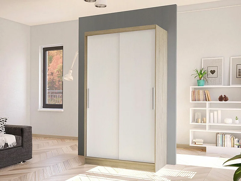 Armadio Closico 162, Bianco|Sonoma quercia, 200x100x58cm, Porte armadi: Scorrevoli