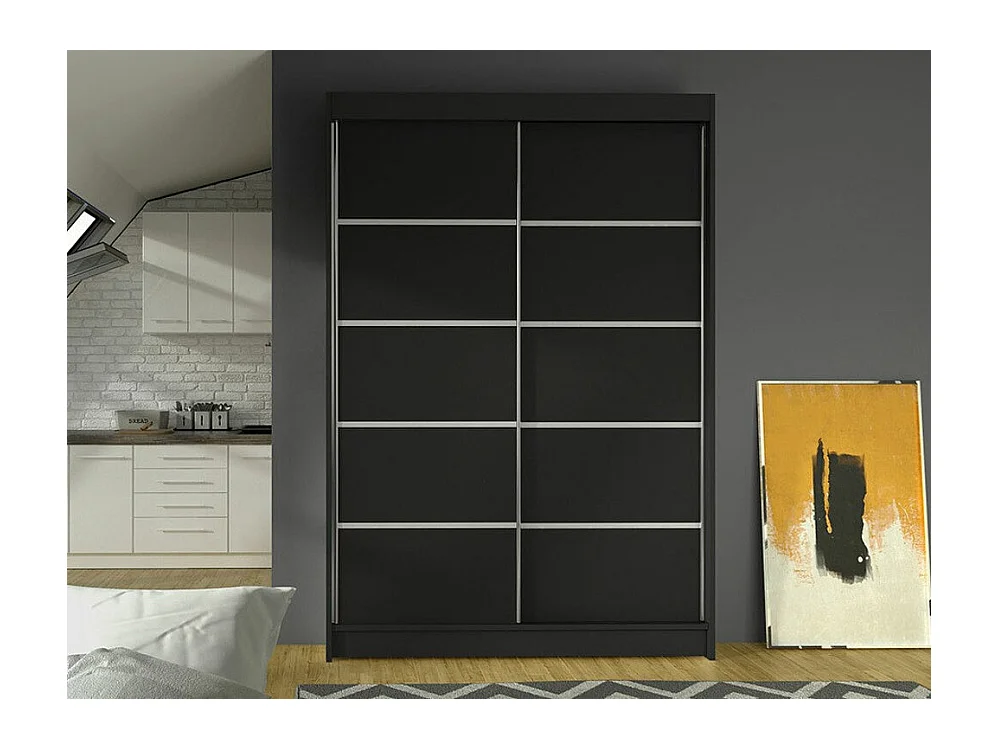 Armoire Closico 150, Noir, 200x120x58cm, Portes d'armoire: Coulissantes