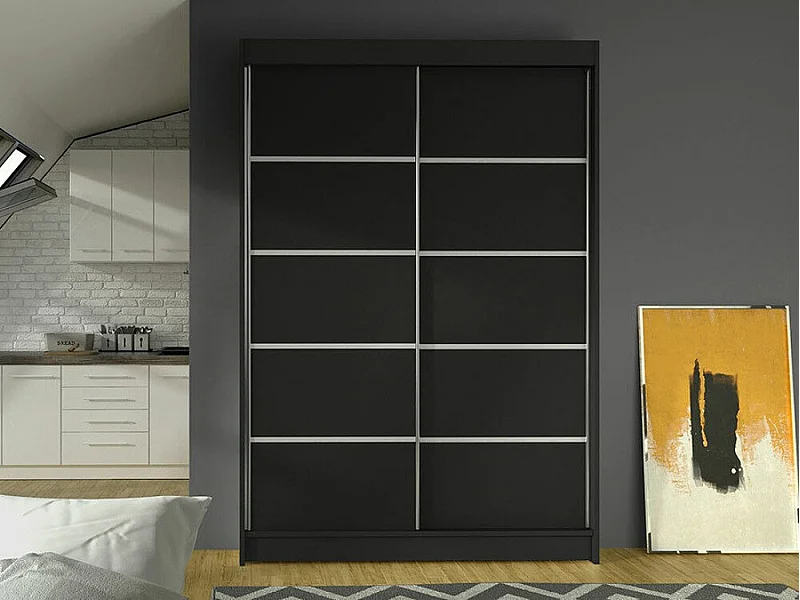 Armoire Closico 150, Noir, 200x120x58cm, Portes d'armoire: Coulissantes