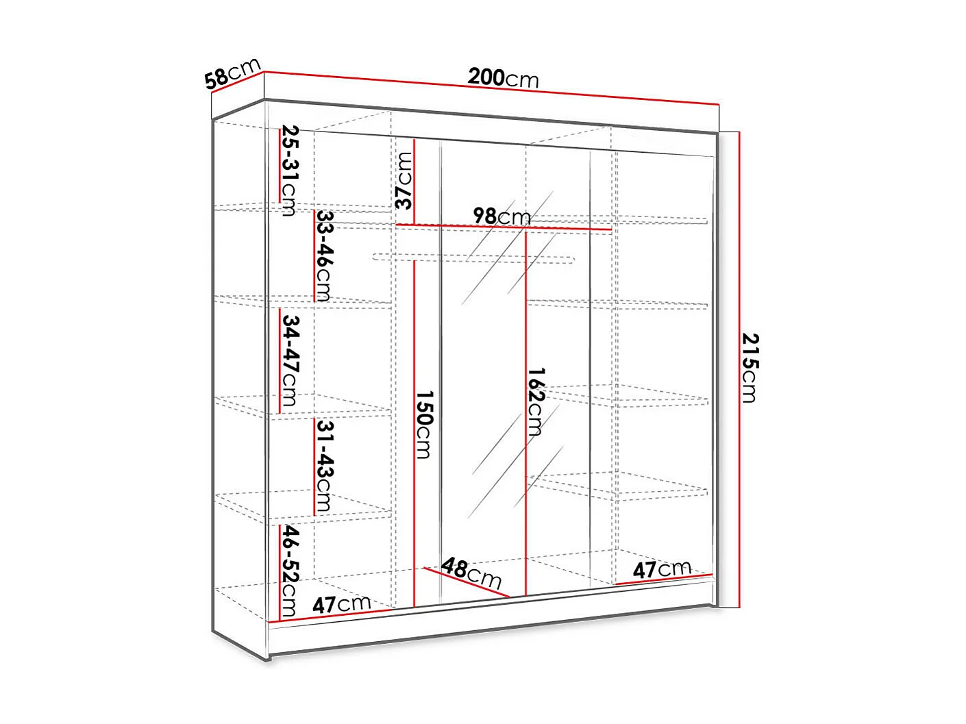 Armario Closico 158, Negro|Roble Artisan, 215x200x58cm, Puertas de armario: Correderas