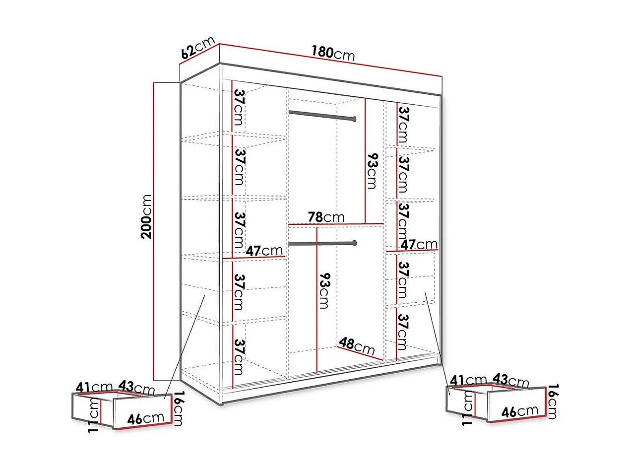 Armario Hartford 255, Mármol blanco|Mate blanco, 200x180x62cm, Número de estantes: 7