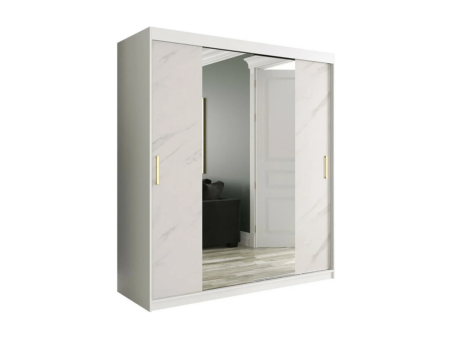 Armario Hartford 255, Mármol blanco|Mate blanco, 200x180x62cm, Número de estantes: 7