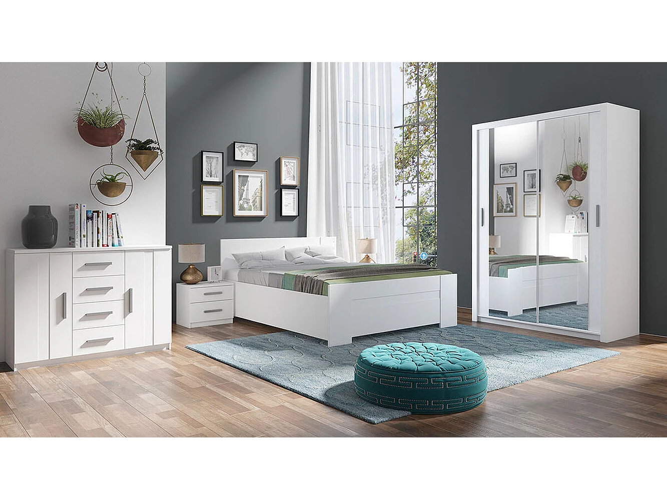 Armario Catromi 106, Blanco, 215x150x62cm, Puertas de armario: Correderas