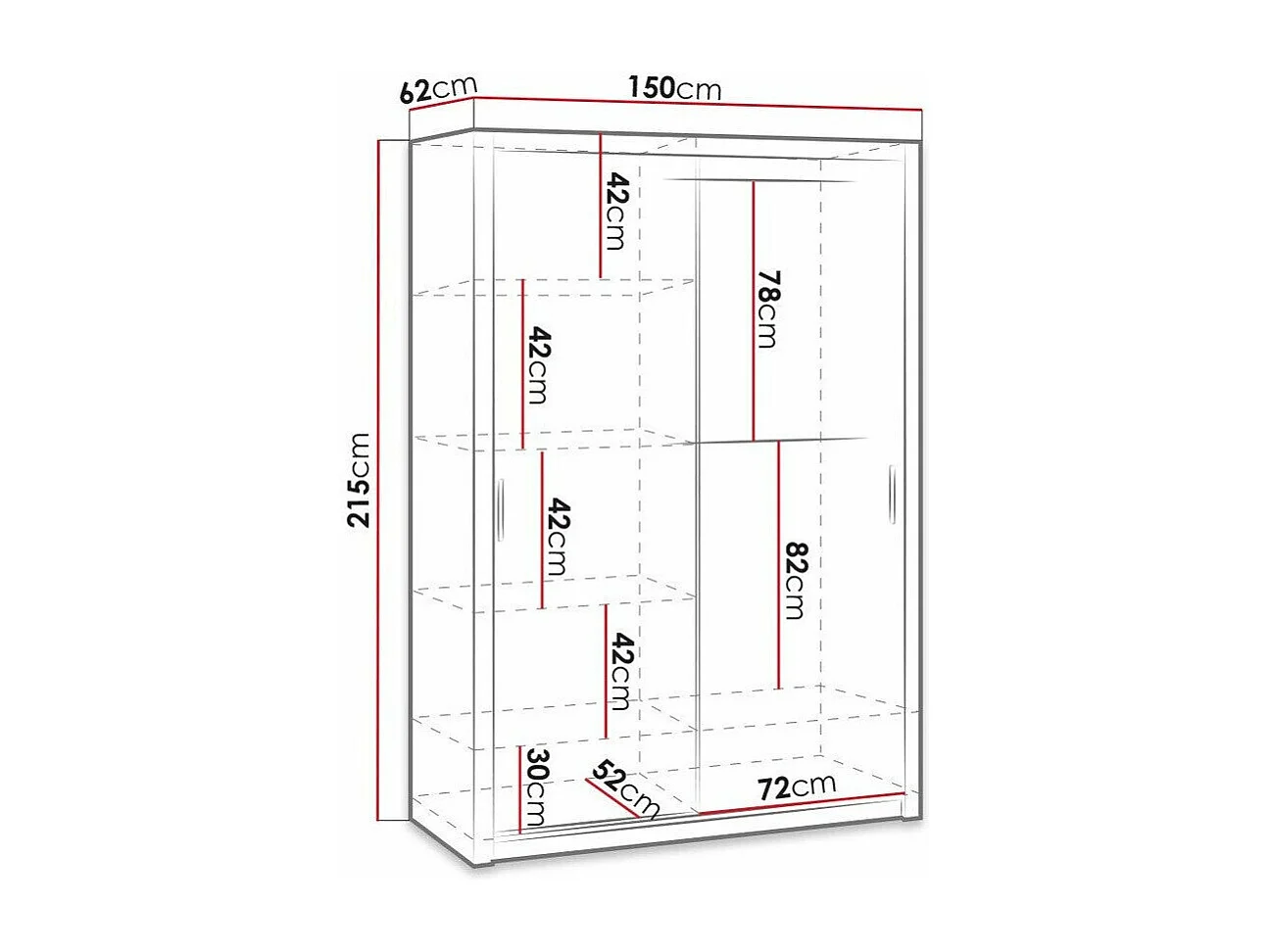Armario Catromi 106, Blanco, 215x150x62cm, Puertas de armario: Correderas