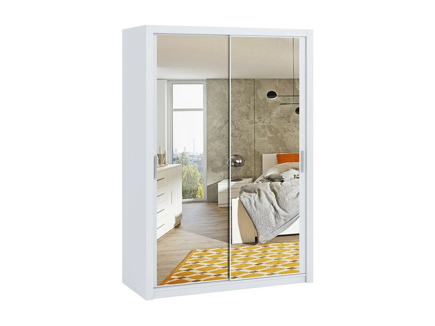 Armoire Catromi 106, Blanc, 215x150x62cm, Portes d'armoire: Coulissantes