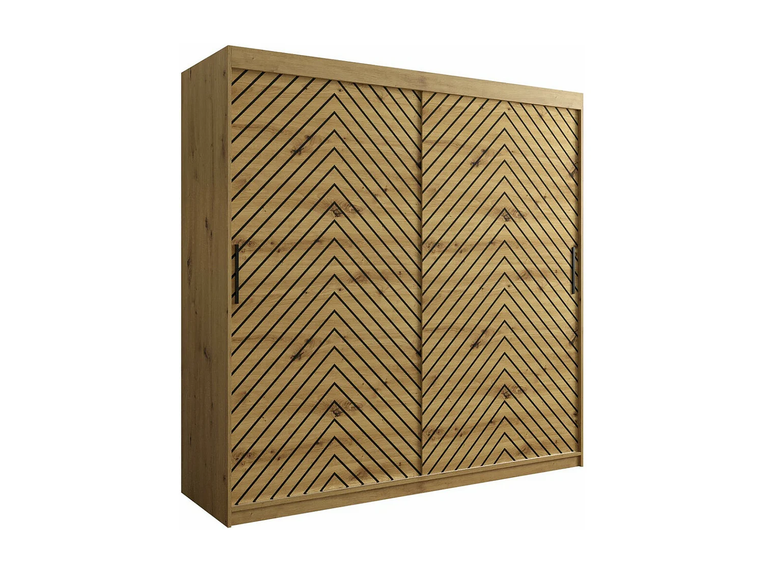 Armoire Hartford 314, Noir|Chêne Artisan, 200x200x62cm, Portes d'armoire: Coulissantes