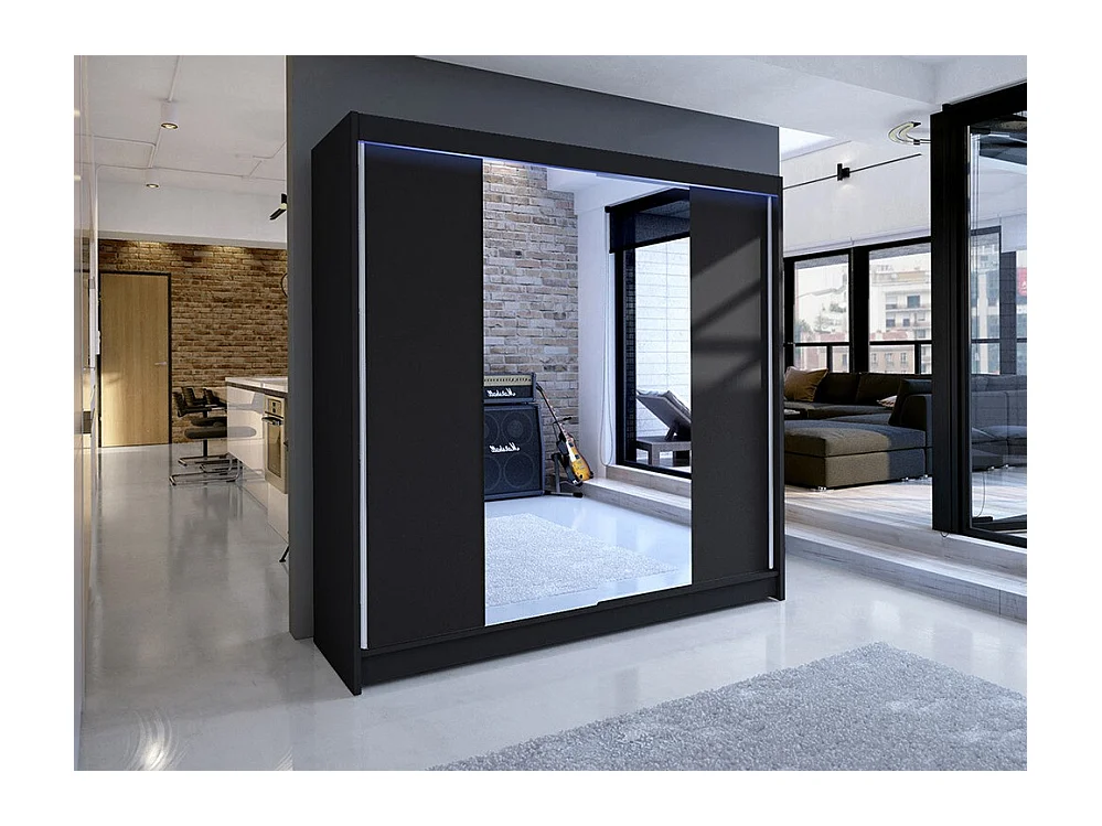 Armoire Closico 138, Noir, 215x180x58cm, Portes d'armoire: Coulissantes
