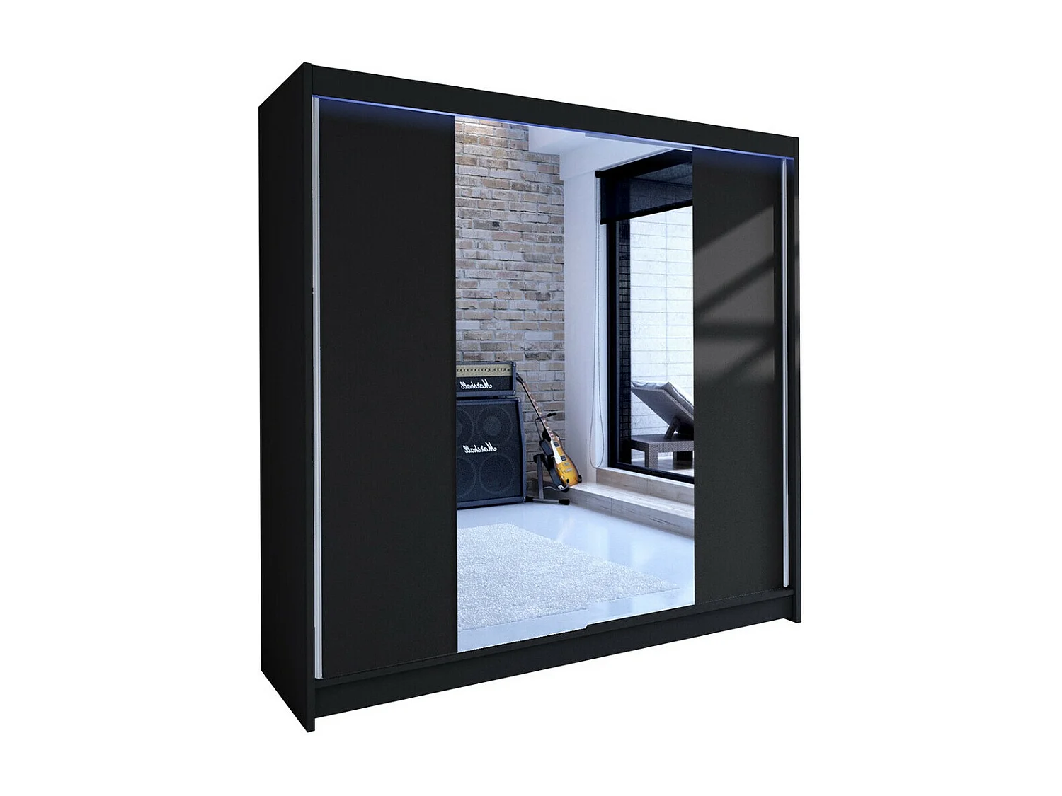 Armoire Closico 138, Noir, 215x180x58cm, Portes d'armoire: Coulissantes